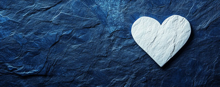 A minimalist love-themed design featuring a single white heart on a textured, dark blue background, creating a striking contrast with a modern touch.の素材