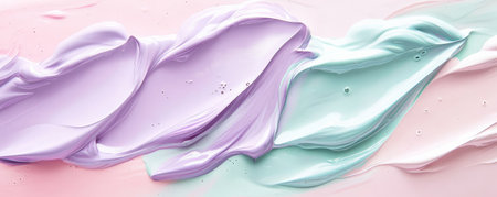 Liquid paints in pastel tones of soft pink, lavender, and mint, blending seamlessly with a matte finish for a gentle, calming look.の素材