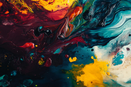 An explosion of deep, rich paints in colors like maroon, midnight blue, and dark green, with a smooth, glossy finish that enhances their depth and richness.の素材