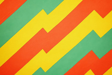 A playful background featuring zigzag stripes in bright, bold colors: orange, yellow, and green. The dynamic pattern and vibrant colors create a fun, energetic design, perfect for a modern, youthful aesthetic.の素材