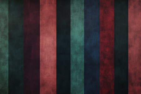 A moody background featuring wide vertical stripes in deep, dark shades of burgundy, navy blue, and forest green. The rich colors create a sense of depth and intensity, perfect for a dramatic design.の素材