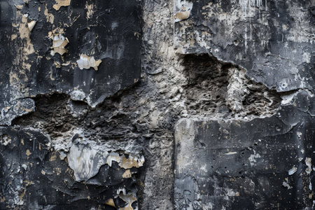 A grunge wall texture in charcoal black, with a rugged, industrial look, showing signs of decay and age.の素材