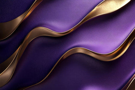 A luxurious background in deep shades of purple and gold, featuring bold curved shadows that create a sense of richness and opulence.の素材