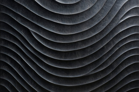 A black background with wide, soft-edged curved lines, each casting a faint shadow. The lines interlace in an intricate pattern, creating a sense of depth and layered texture, with the shadows enhancing the complexity of the design.の素材