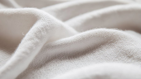 A close-up of a plain, white blank laundry care label sewn into the inside seam of a soft cotton shirt. The label is perfectly smooth, with clean edges and slightly folded corners, set against a light fabric texture.の素材