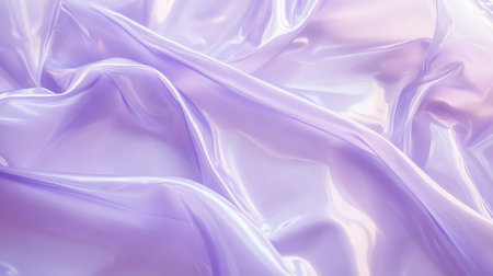 A pale lavender plastic poster crumpled with soft wrinkles and subtle folds. The glossy surface has a smooth sheen, giving a gentle, abstract texture.の素材