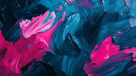 A bold oil paint texture featuring dark navy, bright teal, and hot pink, with thick, expressive brushstrokes for a modern, dynamic design.の素材