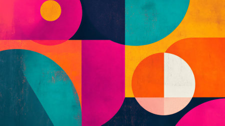 Colorful abstract background with geometric shapes. Copy space. Retro style.の素材