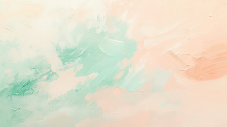 A pastel oil paint background blending soft shades of peach, mint green, and pale pink, with smooth strokes creating a gentle, elegant surface.の素材