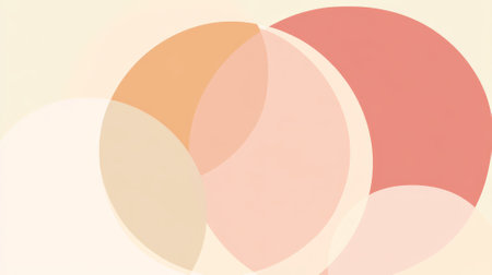 A minimalist flat geometric design with overlapping circles in shades of soft pink, peach, and cream, creating a balanced, calming composition with a modern aesthetic.の素材