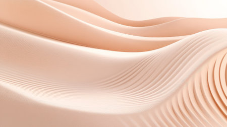 A minimal abstract surface featuring soft geometrical shapes in pastel peach and beige, combined with smooth wavy lines for a calm, elegant design.の素材