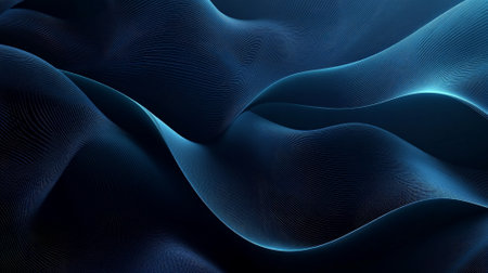 A sleek, futuristic background with dynamic wavy shapes in a gradient from dark navy blue to bright cyan, offering a clean, modern look.の素材