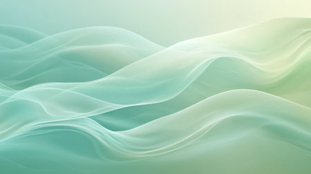A serene background featuring fluid gradient waves in hues of soft green to light blue, creating a fresh and peaceful visual effect.の素材