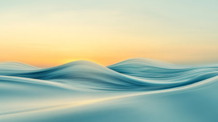 A smooth gradient of sky blue and soft yellow, with liquid waves gently moving through the surface, creating a calm, serene background.の素材