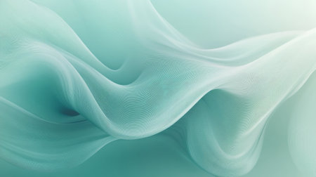 A soft gradient background moving from pale blue to mint green, with gentle, flowing lines curving in a wave-like motion. The lines create a dynamic, soothing rhythm.の素材