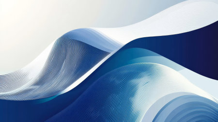 A sophisticated business background with flowing blue and white lines, combined with abstract geometric shapes, ideal for presentations and corporate branding.の素材