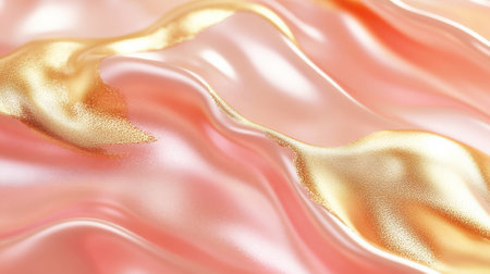 A warm gradient blending shades of coral pink and soft gold, with liquid waves rippling gently for a soft, elegant look.の素材