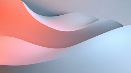 A sleek minimalist background in light gray and soft coral, featuring smooth neumorphic elements casting gentle shadows for a futuristic design.の素材