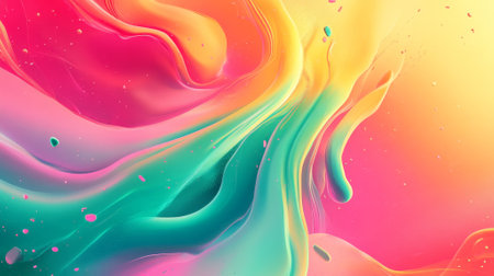 Vibrant gradient transition from neon green to hot pink with abstract, swirling shapes creating a futuristic, high-energy look.の素材