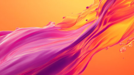 A dynamic 3D splash of bright orange and deep pink, with vibrant, fluid shapes spreading outward, creating an energetic and lively abstract background with smooth transitions.の素材