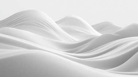 A minimalist 3D wave pattern in grayscale, with soft, flowing curves creating an abstract, modern design with subtle depth and smooth transitions across a clean white backdrop.の素材