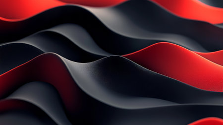 Bold, sharp 3D waves in black and red, creating a high-contrast abstract design with deep folds and intricate shadows for a dynamic and energetic composition.の素材