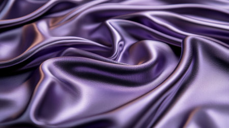 Silky smooth fabric in deep violet and rich silver, folding and swirling in an abstract pattern with soft reflections and glossy highlights.の素材