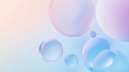 Soft gradient from light lavender to pale blue, with minimalist, translucent circles in various sizes gently blending into the background.の素材