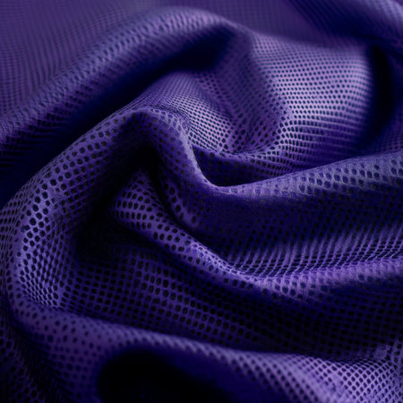 A textured sports clothing fabric with a fine grid pattern, in deep purple with subtle shine, ideal for lightweight athletic wear.の素材