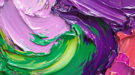 A vibrant oil paint background of neon green, purple, and hot pink, with expressive, thick strokes for a modern, energetic look.の素材