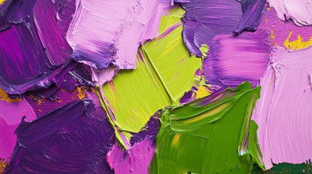 A vibrant oil paint background of neon green, purple, and hot pink, with expressive, thick strokes for a modern, energetic look.の素材