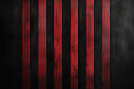 A black background with thin, deep red stripes running vertically, adding a subtle pop of color. The red stripes are dark enough to blend with the black, creating a design that is both bold and understated, with a hint of drama.の素材