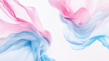 Soft pastel fluid shapes in pink and sky blue form a delicate, flowing frame around a white background, with smooth curves and subtle transitions.の素材