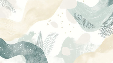 A hand-drawn background with gentle pencil textures and abstract shapes in muted pastel hues of mint and cream, offering a calm and artistic backdrop.の素材