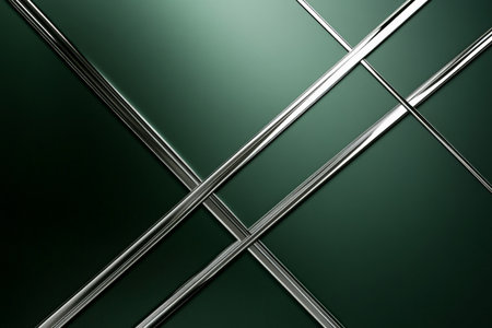 A luxury abstract background with gleaming silver lines forming geometric patterns over a smooth dark green background, evoking modern luxury.の素材