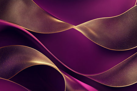A luxury abstract background with radiant, golden lines spiraling gracefully across a deep, plum-colored background, creating a majestic feel.の素材