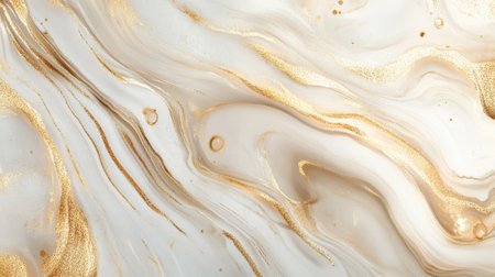 A smooth liquid marble background in shades of ivory with fluid gold accents running across, creating an elegant and timeless luxurious design.の素材