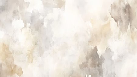 A subtle and minimalist watercolor abstract background in soft pastel shades of cream, beige, and light grey, with gentle, flowing brushstrokes.の素材