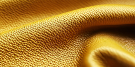 Textured close-up of bright yellow leather, featuring a vibrant sheen and visible creases, highlighting the lively character of genuine leather in a stylish designの素材