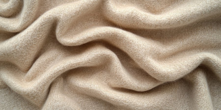Cozy beige fabric with a gentle pile, carefully folded to showcase its warm, neutral tones and soft texture, ideal for a minimalistic background or textile useの素材