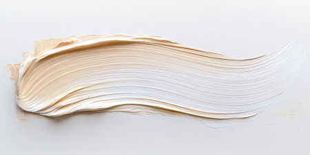 Soft beige oil paint brush stroke on a white background, isolated with natural bristle texture and a flowing, light color finishの素材