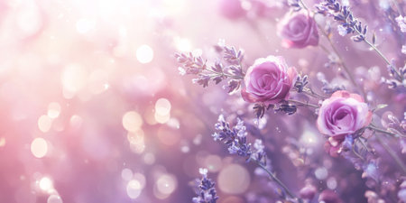 Soft lavender and rose grainy background with delicate light leaks and a smooth blur effect, creating a romantic and ethereal lookの素材