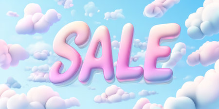 Soft pastel clouds background with "SALE" written in flowing cursive font, ideal for a dreamy vibeの素材