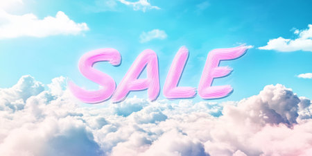 Soft pastel clouds background with "SALE" written in flowing cursive font, ideal for a dreamy vibeの素材
