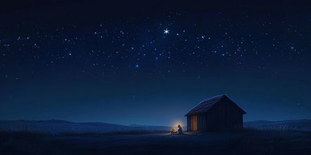 A traditional nativity scene set against a starry night backdrop, evoking the true spirit of Christmasの素材