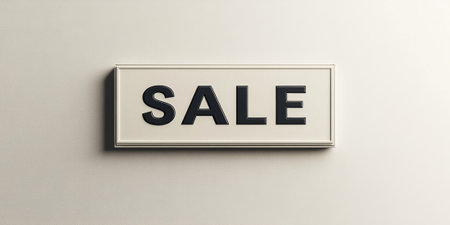 Minimalist "SALE" sign with thin, modern typography on a plain white background for a sleek, clean lookの素材