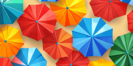Bright beach umbrella background with colorful patterns, ideal for summer vacation themesの素材