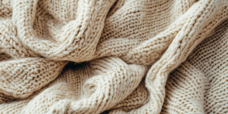 Warm, knitted texture background with cozy hues of cream and tan, reminiscent of winter blanketsの素材