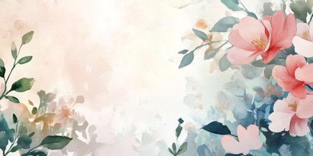 Hand painted watercolor of an abstract floral arrangement in pastel hues, creating a soft, dreamy effectの素材