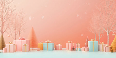A minimalistic digital backdrop with pastel hues and simple icons, promoting a seasonal sale in a stylish wayの素材